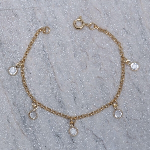 PULSEIRA INFANTIL PEDRAS CRISTAIS BANHO OURO 18K