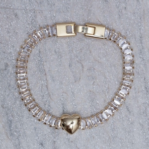 PULSEIRA NAVETE COM CORAÇÃO BANHO OURO 18K