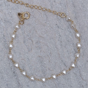PULSEIRA PÉROLA CORAÇÃO BANHO OURO 18K