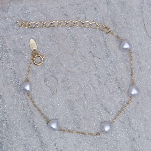 PULSEIRA PÉROLA CORAÇÃO BANHO OURO 18K