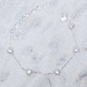 PULSEIRA PÉROLA CORAÇÃO CT BANHO PRATA