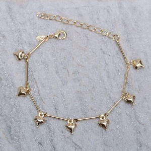 PULSEIRA PINGENTES CORAÇÕES BANHO 18K