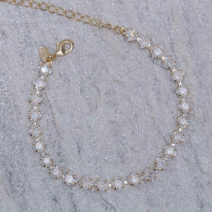 PULSEIRA RIVIERA COM PEDRAS CRISTAIS BANHO OURO 18K