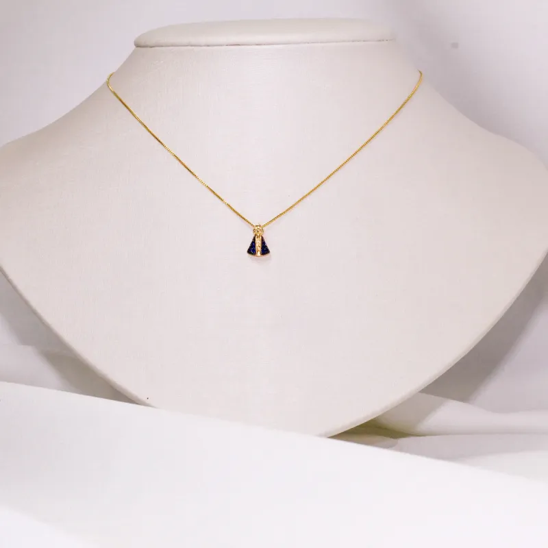 COLAR NOSSA SENHORA PP COM CANETA RÓDIO NEGRO BANHO OURO 18K