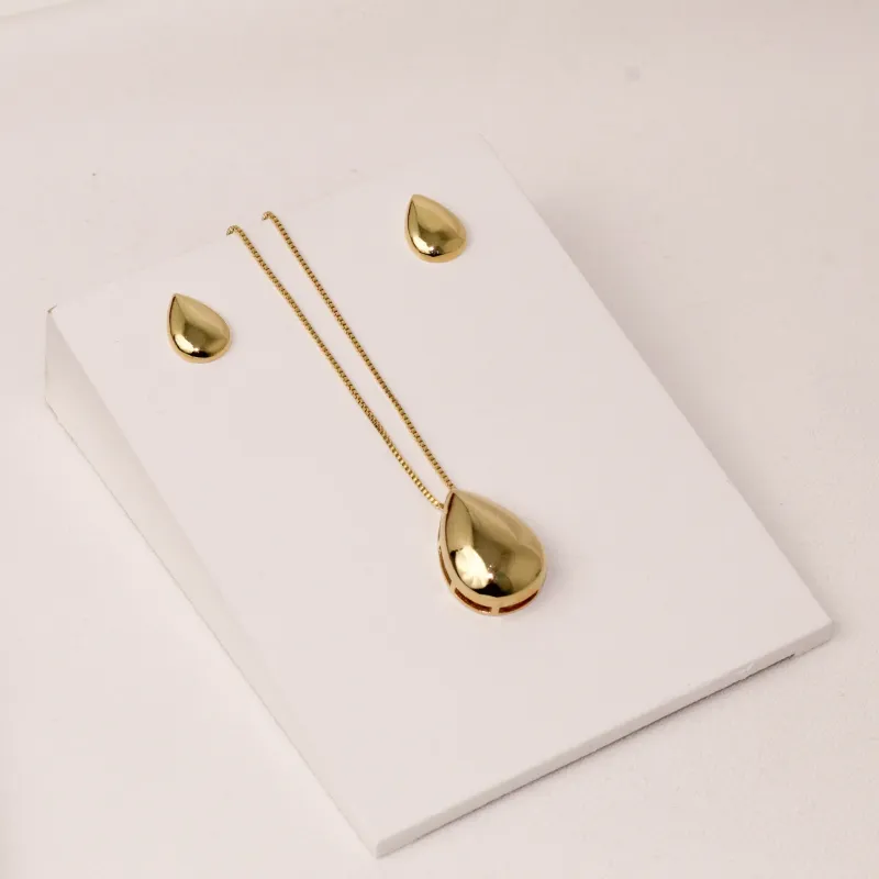 CONJUNTO GOTA LISO BANHO OURO 18K