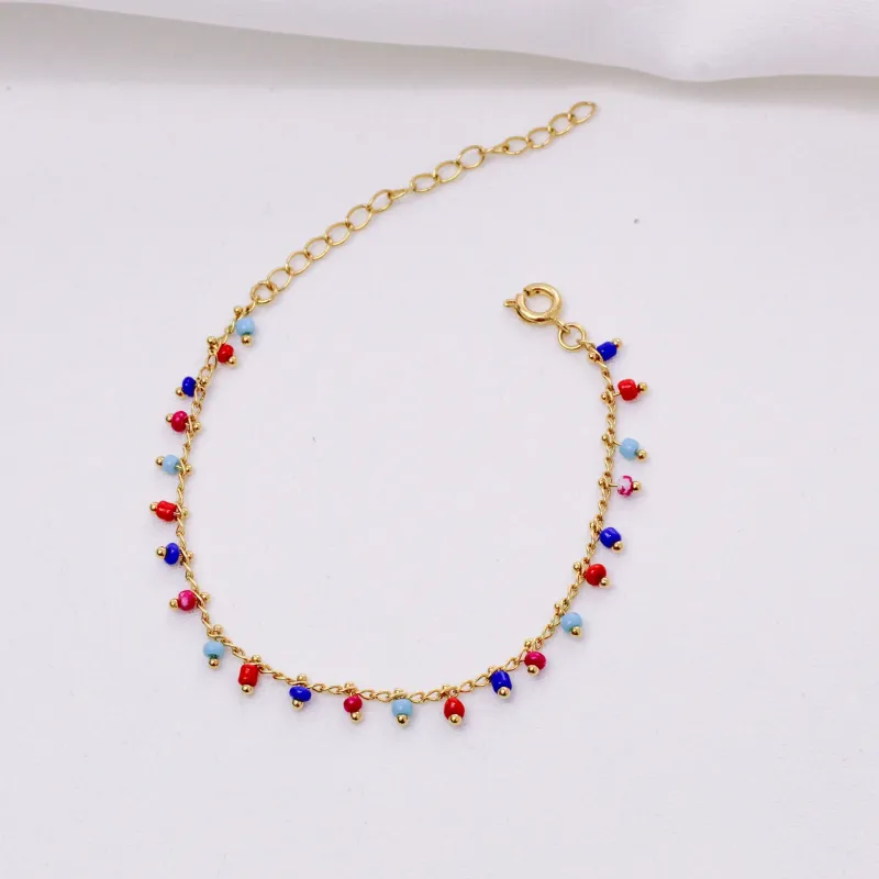PULSEIRA COLORIDA INFANTIL BANHO OURO 18K