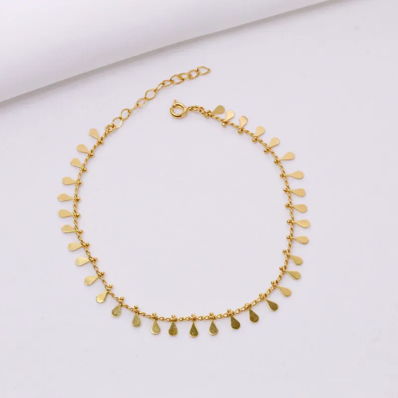 TORNOZELEIRA COM PINGENTES FORMATO DE GOTA BANHO OURO 18K