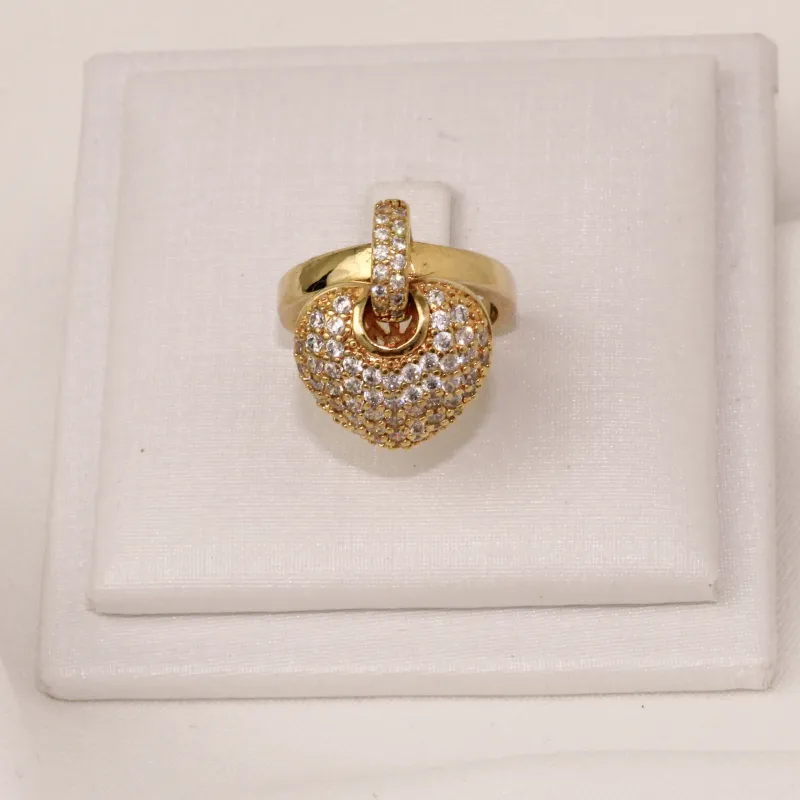 ANEL CORAÇÃO PENDURADO COM ZIRCÔNIA BANHO OURO 18K