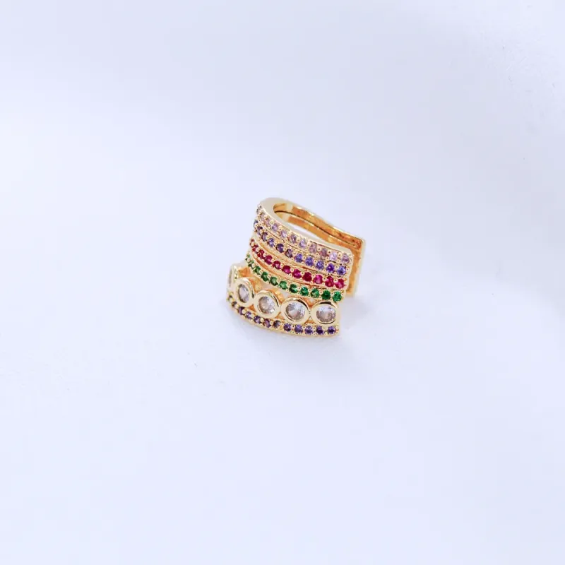 BRINCO PIERCING ZIRCÔNIAS COLORIDO BANHO OURO 18K