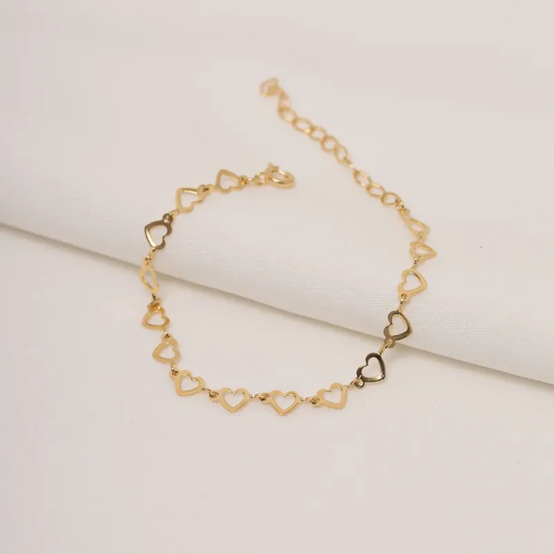 PULSEIRA ELOS EM CORAÇÃO BANHO OURO 18K