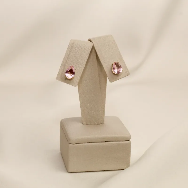 BRINCO PONTO DE LUZ GOTA ROSA BANHO OURO 18K
