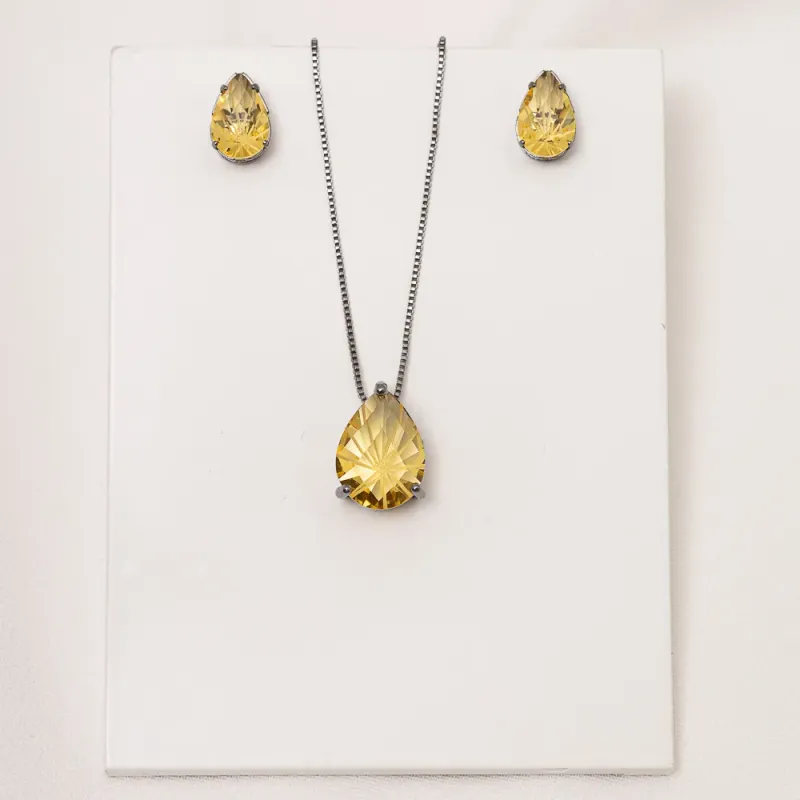 CONJUNTO CRISTAL GOTA AMARELA P BANHO RÓDIO NEGRO