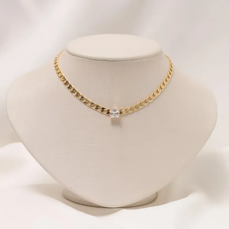 CHOKER GRUMET COM ZIRCÔNIA QUADRADA BANHO OURO 18K