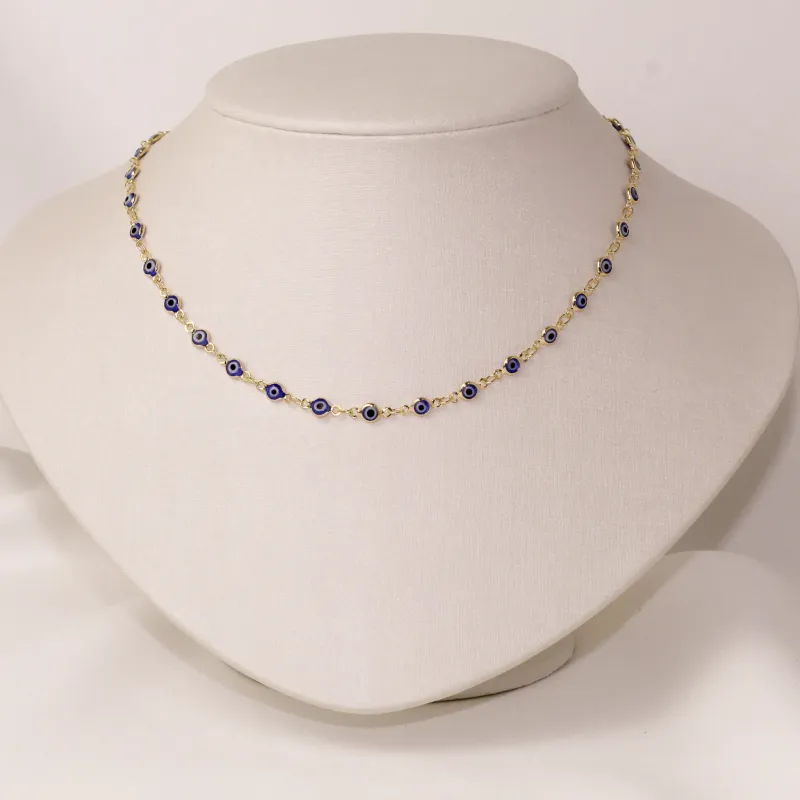 CHOKER OLHO GREGO AZUL ESCURO BANHO OURO 18K