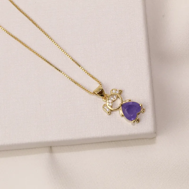 COLAR FILHO MENINA PEDRA ROXA BANHO OURO 18K