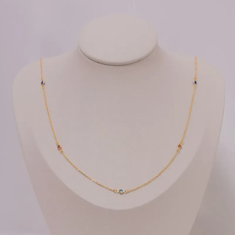 COLAR LONGO ZIRCÔNIAS COLORIDAS BANHO OURO 18K