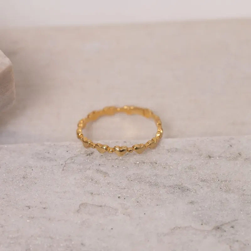 ANEL CORAÇÃO LISO BANHO OURO 18K
