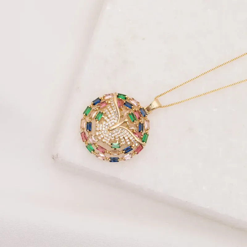 COLAR ESPIRITO SANTO ZIRCÔNIA COLORIDO BANHO OURO 18K
