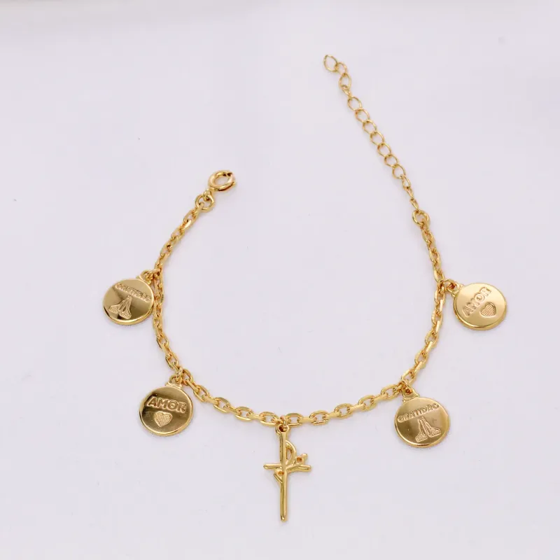 PULSEIRA AMOR, GRATIDÃO E FÉ BANHO OURO 18K