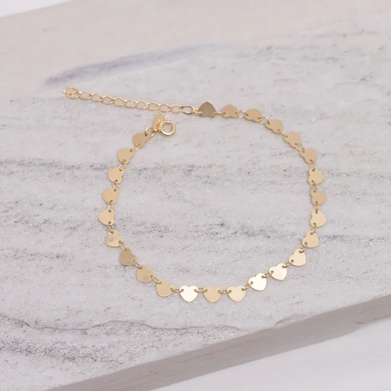 TORNOZELEIRA COM CORAÇÃO LISO BANHO OURO 18K