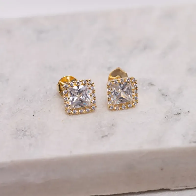 BRINCO PONTO DE LUZ QUADRADO COM ZIRCÔNIA BANHO OURO 18K