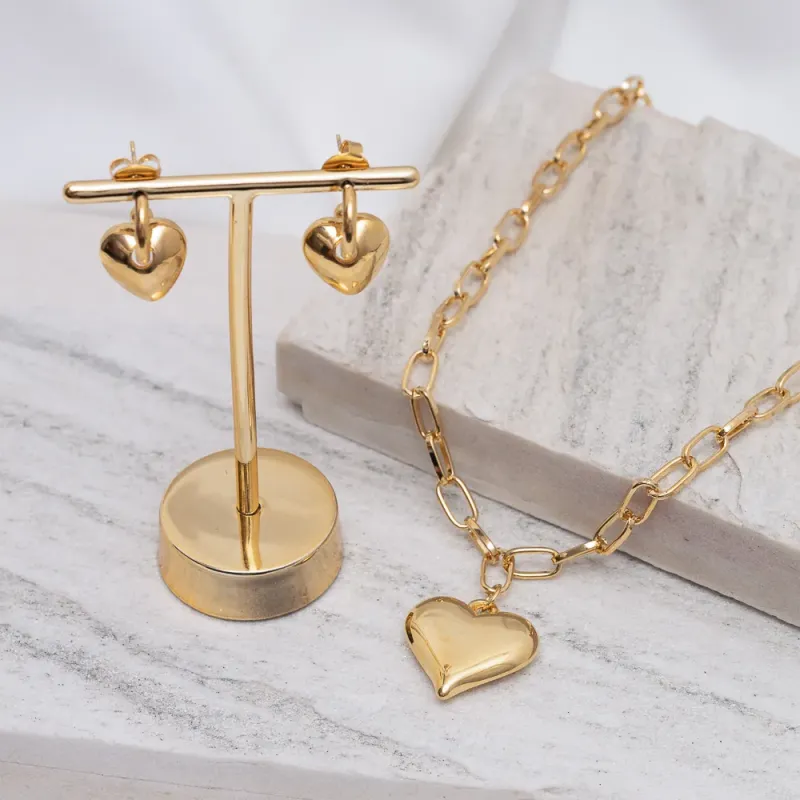 CONJUNTO CORRENTE CORAÇÃO BANHO OURO 18K