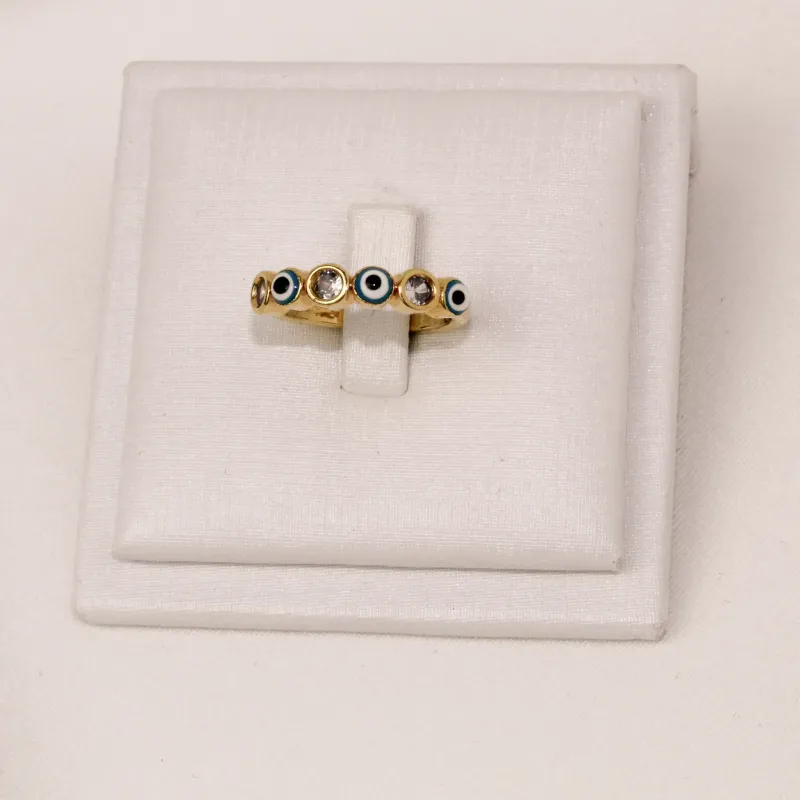 ANEL OLHO GREGO AZUL COM ZIRCÔNIA CRISTAL BANHO OURO 18K