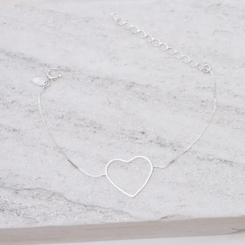 PULSEIRA VENEZIANA COM CORAÇÃO LISO BANHO PRATA