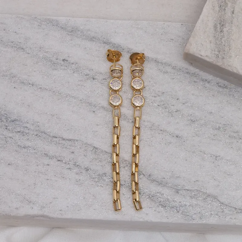 BRINCO CORRENTE COM ZIRCÔNIA  REDONDO BANHO OURO 18K