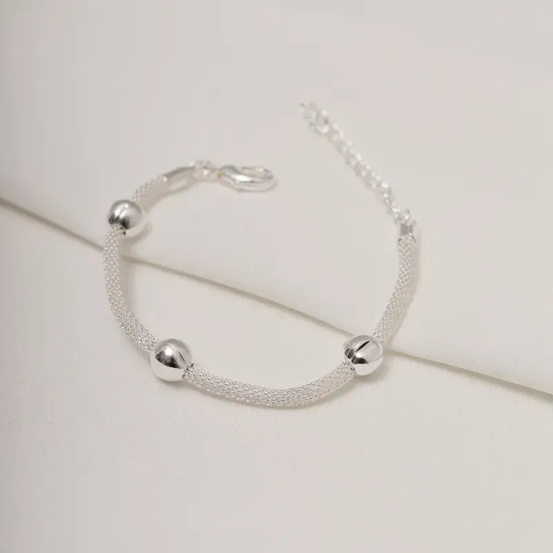 PULSEIRA BOLINHAS COM CORRENTE OCA ARAMADA BANHO PRATA