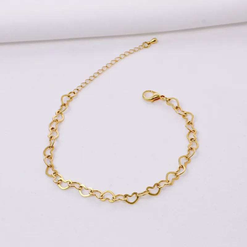 PULSEIRA ELOS CORAÇÃO M BANHO OURO 18K