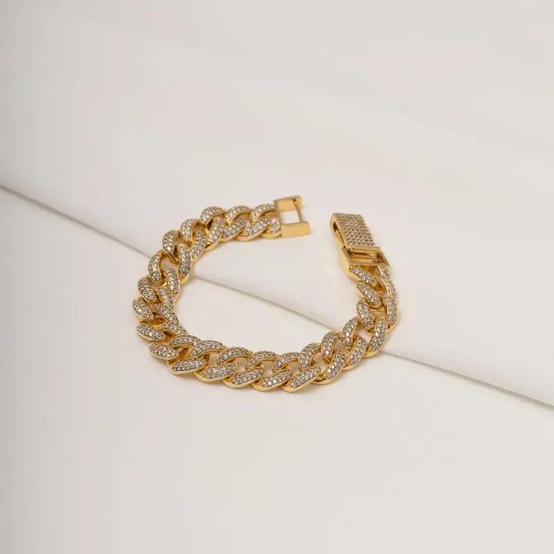 PULSEIRA GROSSA CRAVEJADA COM ZIRCÔNIAS BANHO OURO 18K