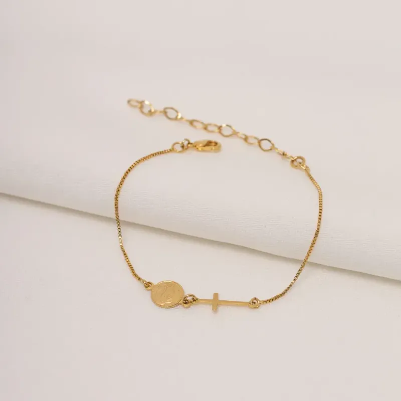 PULSEIRA DE SÃO BENTO E CRUZ BANHO OURO 18K