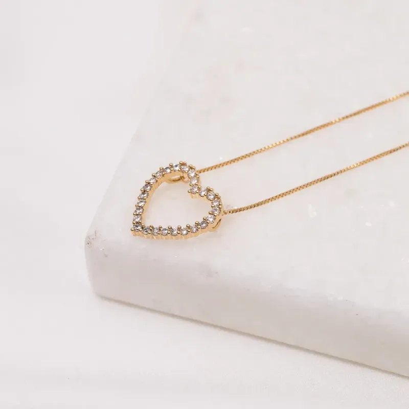 COLAR CORAÇÃO COM ZIRCÔNIA BANHO OURO 18K