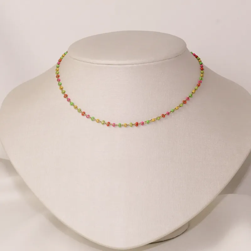 CHOKER BOLINHAS IRREGULARES ESMALTADAS COLORIDAS BANHO OURO 18K