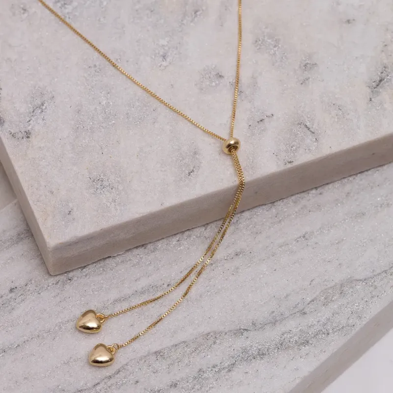 COLAR GRAVATA COM CORAÇÕES BANHO OURO 18K