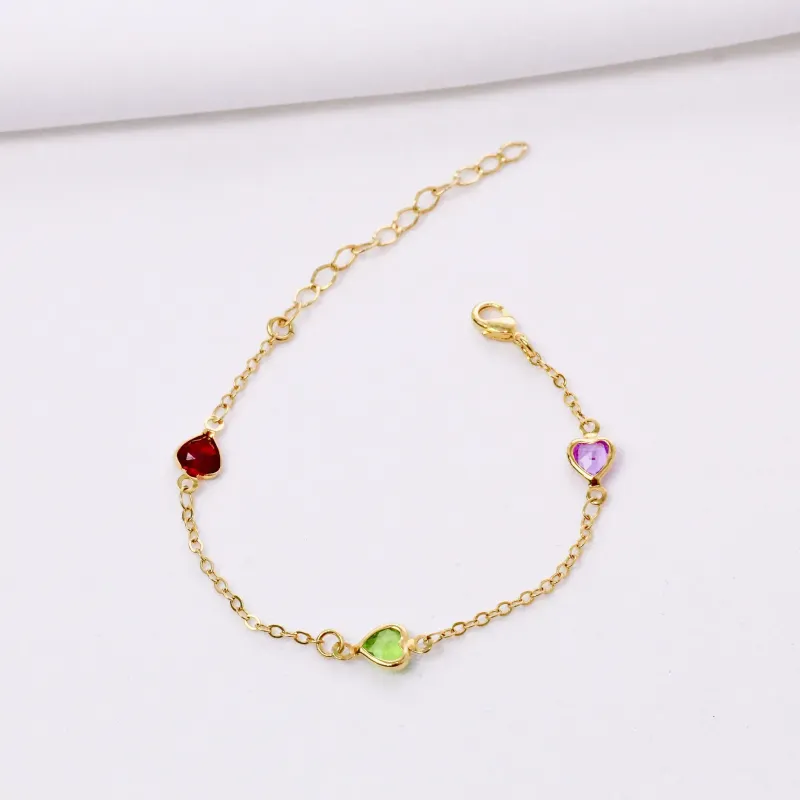 PULSEIRA CORAÇÃO COM PEDRAS COLORIDAS BANHO OURO 18K