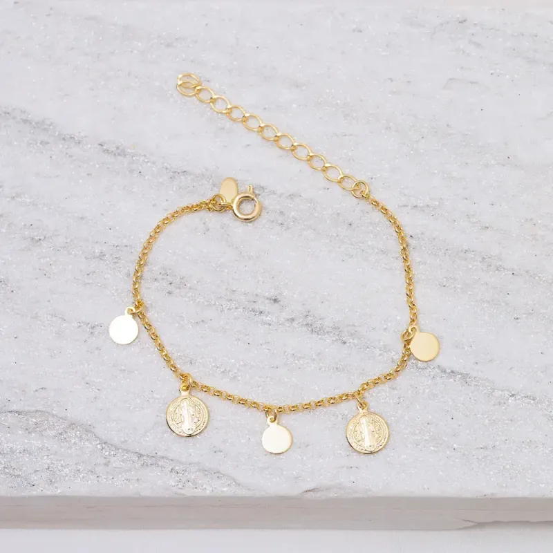 PULSEIRA MEDALHAS SÃO BENTO P BANHO OURO 18K
