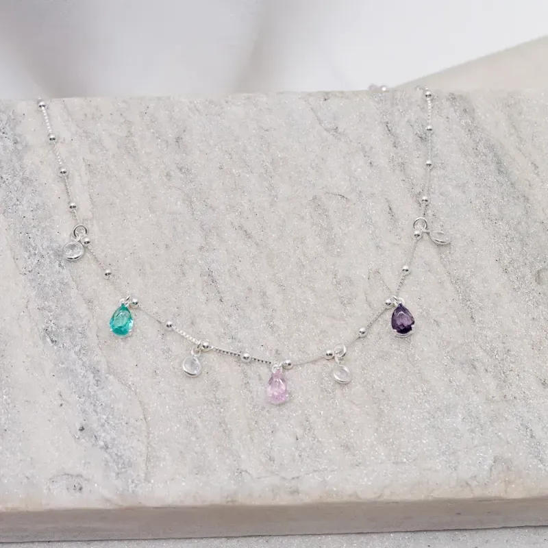CHOKER BOLINHA COM ZIRCÔNIAS COLORIDAS BANHO PRATA
