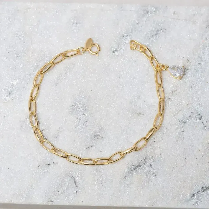 PULSEIRA ELOS CARTIER COM GOTA CRISTAL BANHO OURO 18K