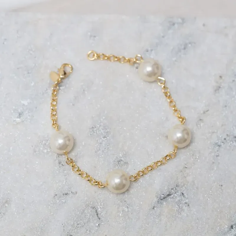 PULSEIRA ELO PORTUGUÊS COM PÉROLAS G BANHO OURO 18K