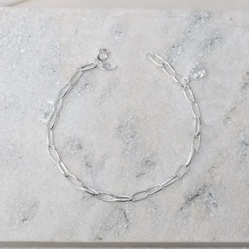PULSEIRA ELOS CARTIER COM GOTA CRISTAL BANHO PRATA