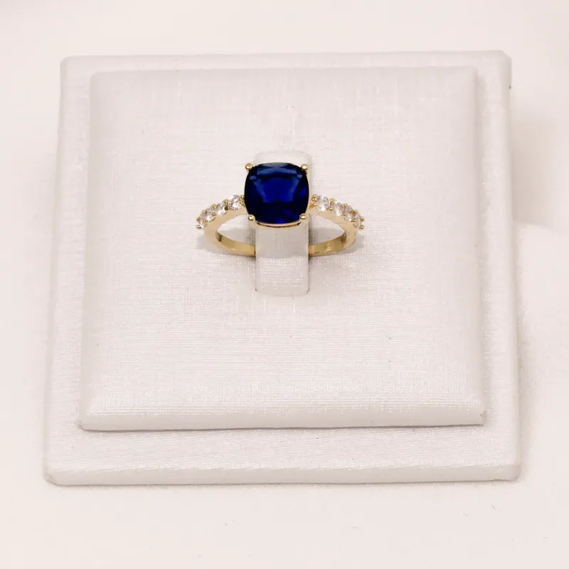 ANEL FORMATURA COM PEDRA AZUL NAVAL BANHO OURO 18K