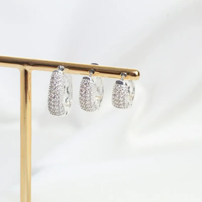 BRINCO ARGOLA P OVAL ZIRCÔNIAS CRISTAIS BANHO PRATA