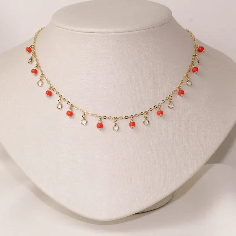 CHOKER COM BOLINHAS LARANJADAS BANHO OURO 18K