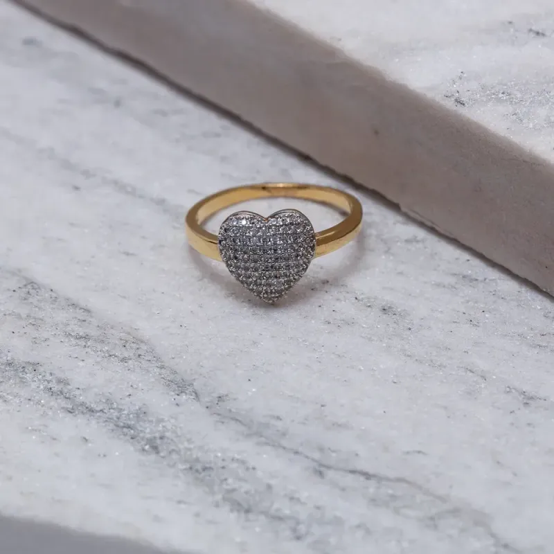 ANEL CORAÇÃO COM CANETA RÓDIO BRANCO E ZIRCÔNIAS BANHO OURO 18K