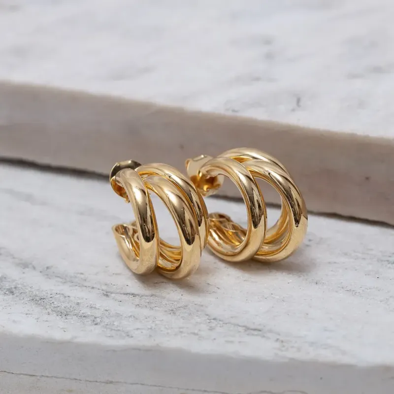 BRINCO ARGOLA TUBO TRIPLO G BANHO OURO 18K