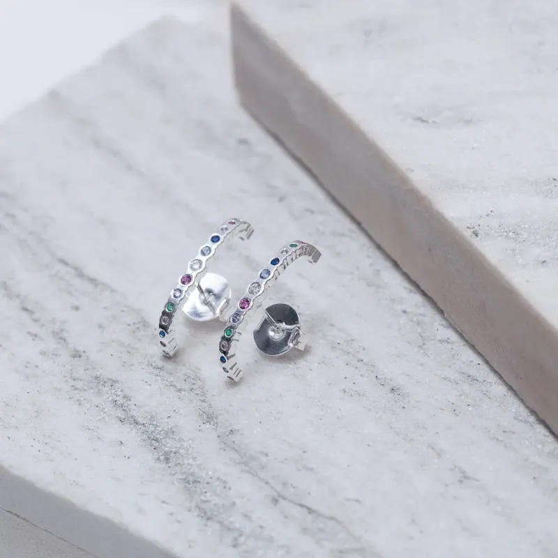 BRINCO EAR CUFF COM ZIRCÔNIAS COLORIDAS BANHO PRATA
