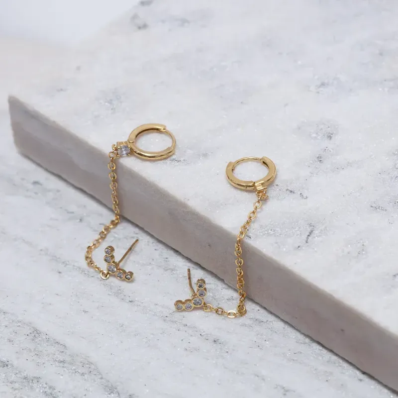 BRINCO EAR CUFF LUA COM ARGOLINHA BANHO OURO 18K