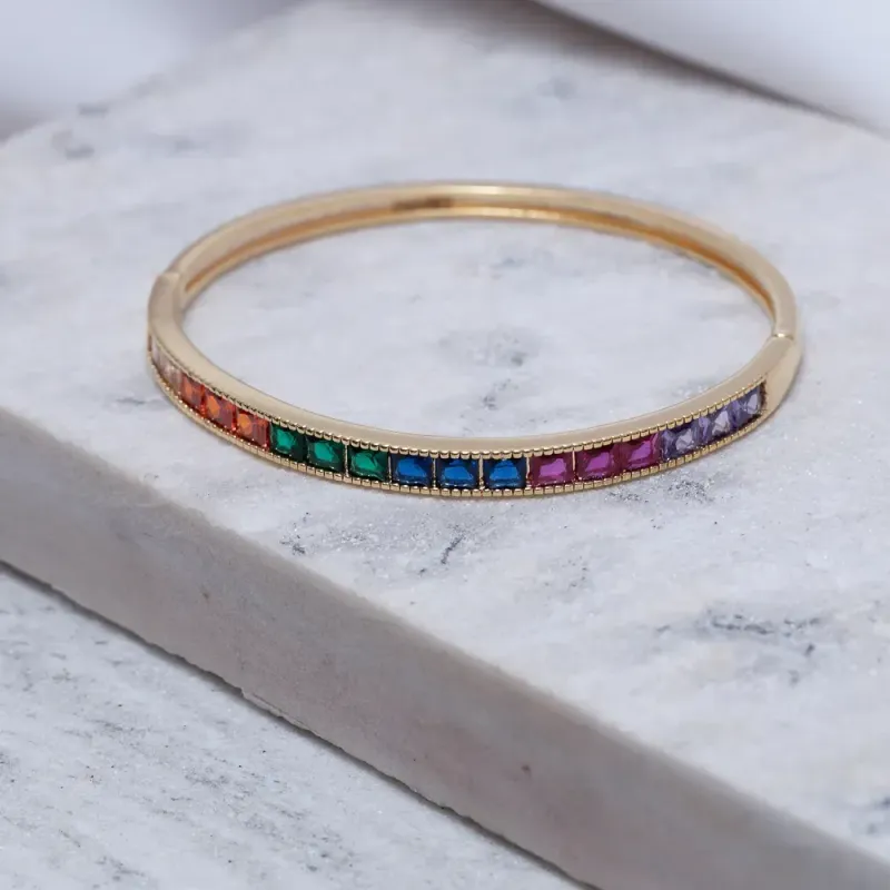 BRACELETE COM ZIRCÔNIAS NAVETE COLORIDAS BANHO OURO 18K